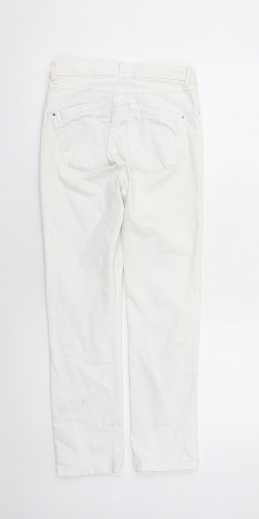 Per Una Womens White Cotton Straight Jeans Size 8 L27 in Slim Zip