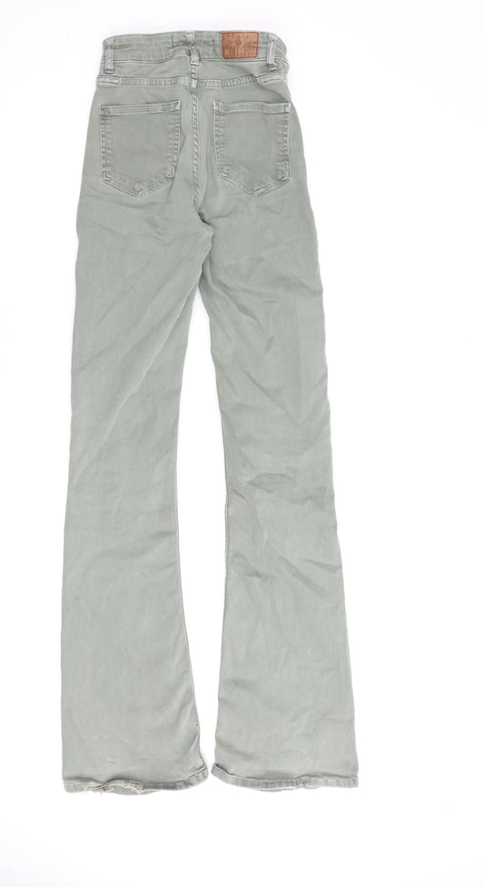 Zara Womens Green Cotton Bootcut Jeans Size 4 L32 in Regular Zip