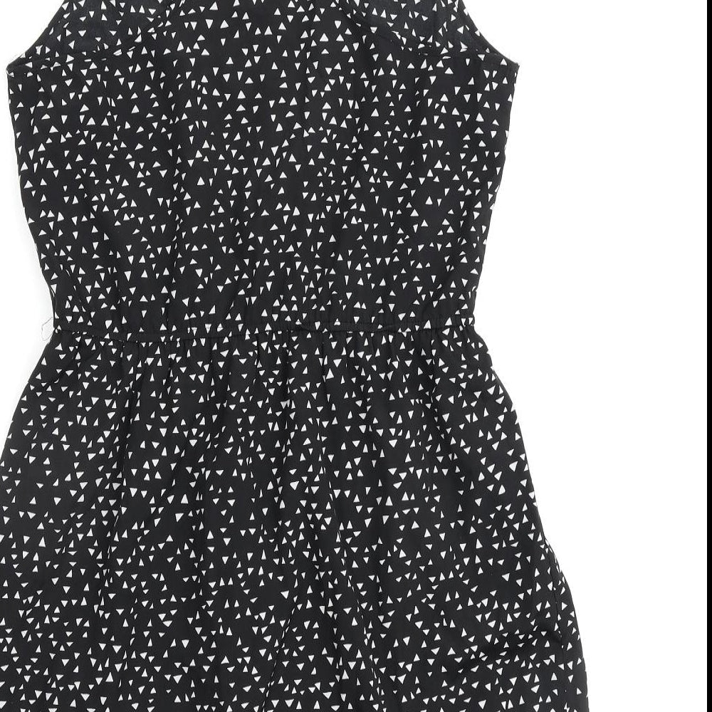 FOREVER 21 Womens Black Polka Dot Polyester A-Line Size M Round Neck Button