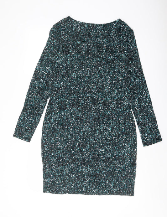 M&Co Womens Black Geometric Viscose Pencil Dress Size 14 Boat Neck Pullover