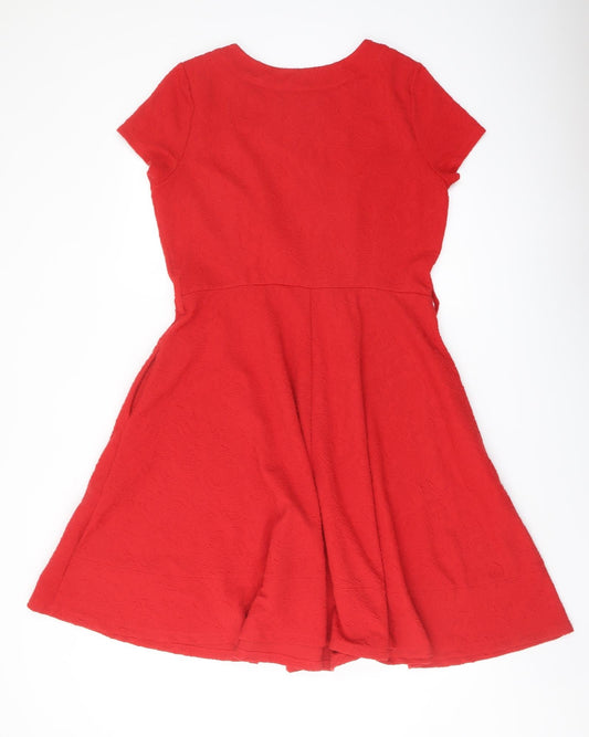 Per Una Womens Red Polyester A-Line Size 14 Round Neck Pullover