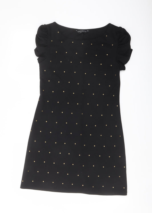 Additional front view of Miss Selfridge women’s black polyester a-line, size UK 12, boat neck pullover