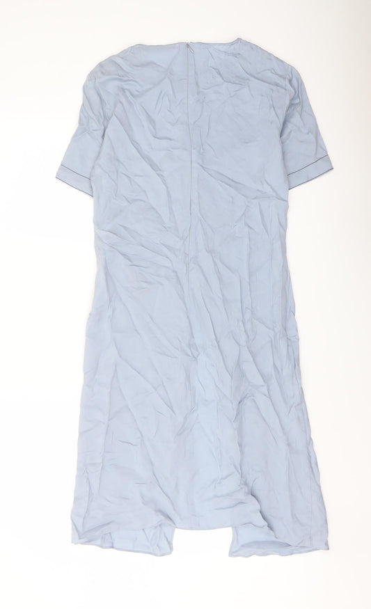 Zara Womens Blue Cupro Shift Size S Round Neck Zip