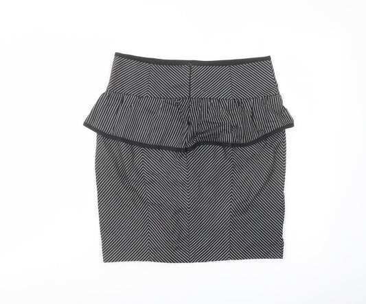 New Look Womens Black Striped Cotton A-Line Skirt Size 10 Zip