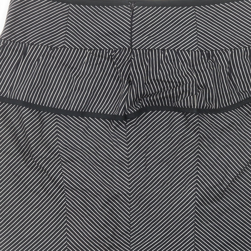 New Look Womens Black Striped Cotton A-Line Skirt Size 10 Zip
