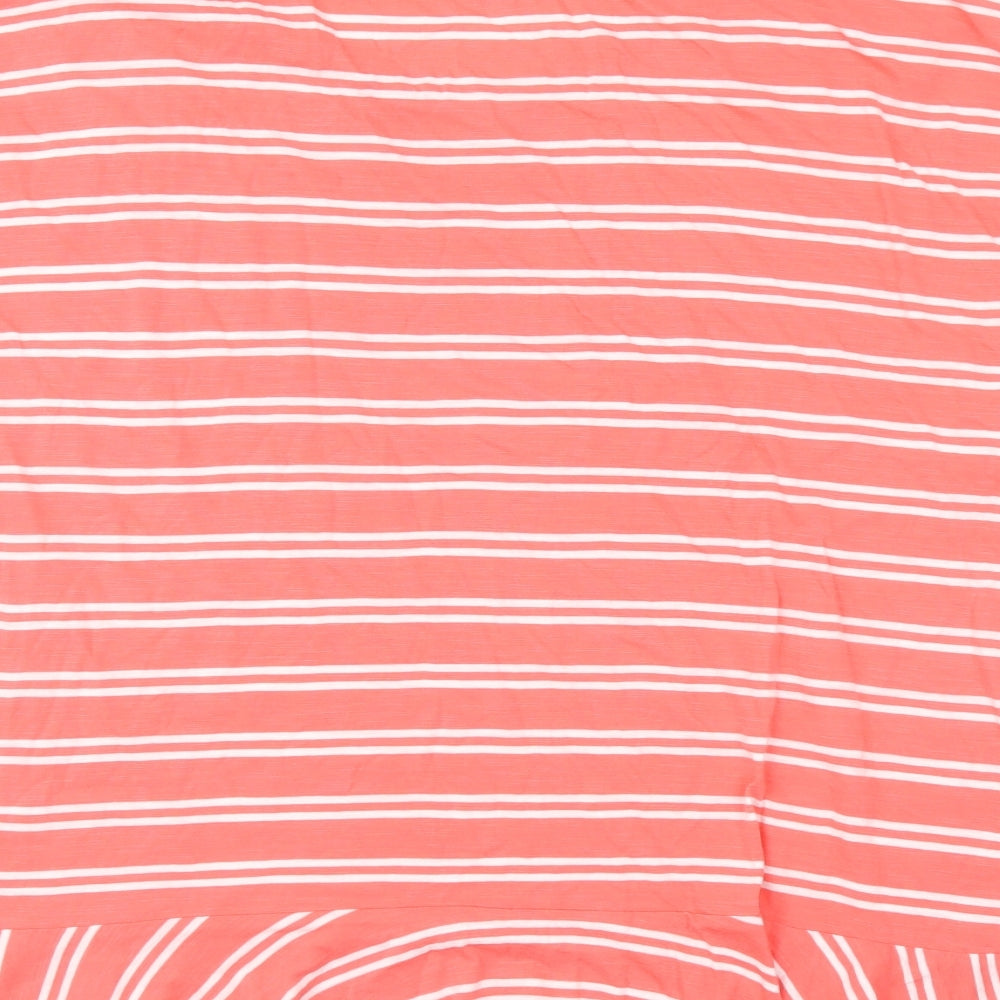 Lands' End Womens Orange Striped Cotton Basic T-Shirt Size XL Round Neck