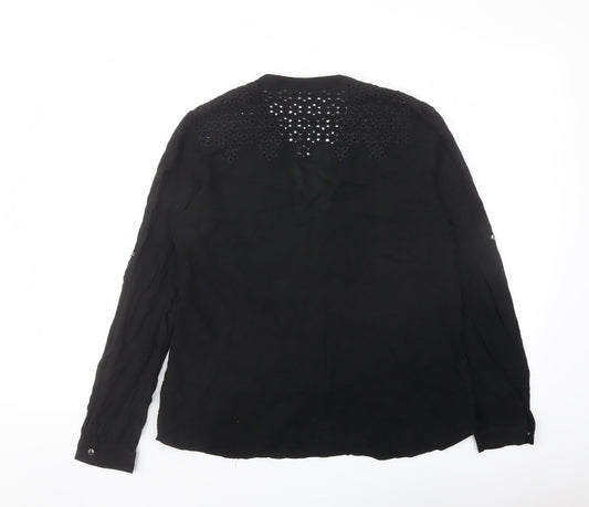 Womens UK Size 12 Oasis Black Basic Button-Up