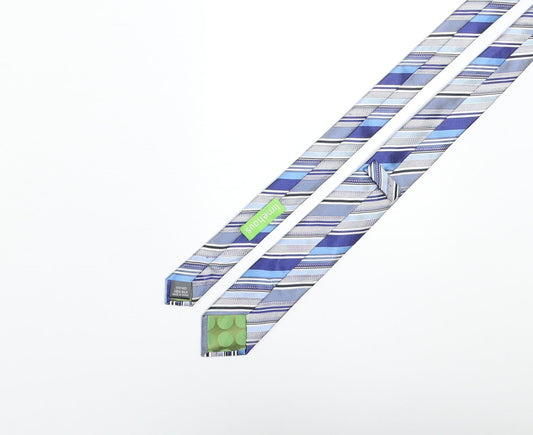 Limehaus Mens Blue Striped Silk Pointed Tie One Size