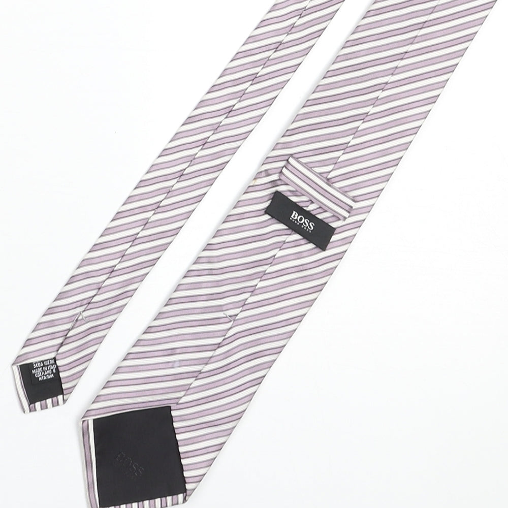 Mens Boss Purple Striped Pointed Tie