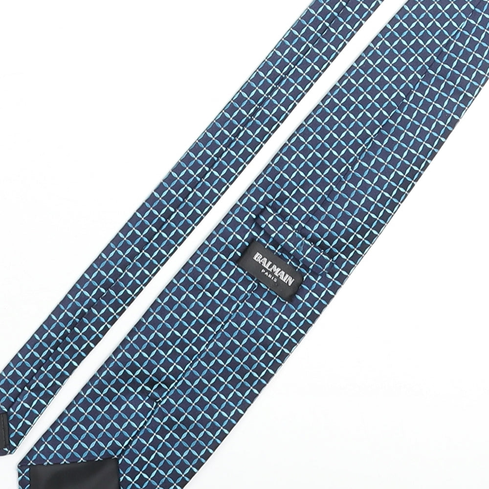 Balmain Mens Blue Plaids & Checks Silk Pointed Tie One Size