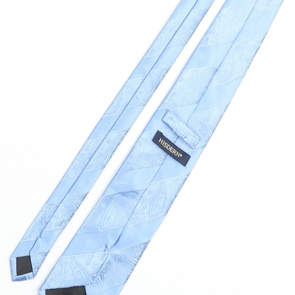 Hindern Mens Blue Striped Polyester Pointed Tie One Size - Paisley Detail