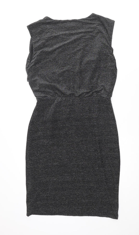 Oasis Womens Black Polyamide Pencil Dress Size M Round Neck Pullover - Glitter Pleated