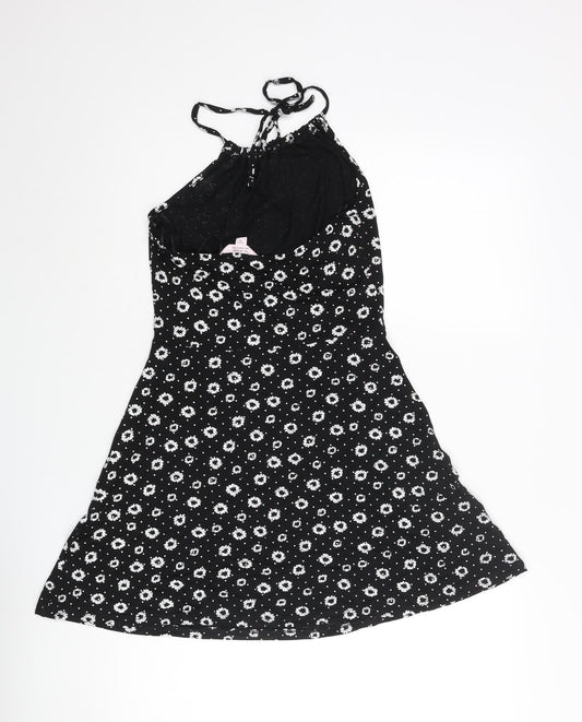 Miss Selfridge Womens Black Geometric Viscose A-Line Size 8 Halter Tie - Floral Print