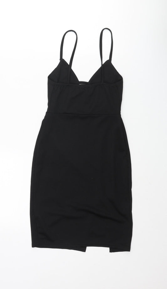 PRETTYLITTLETHING Womens Black Polyester Bodycon Size 6 Sweetheart Pullover - Cut Out