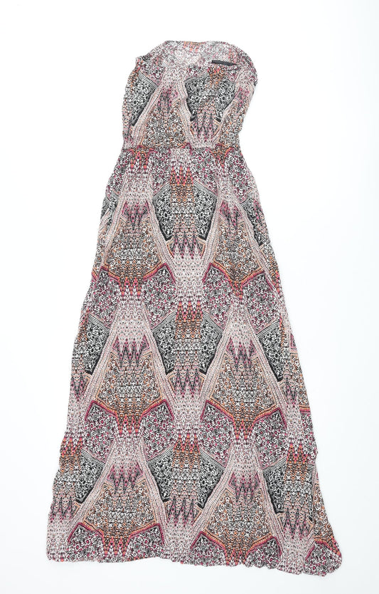New Look Womens Multicoloured Geometric Viscose Maxi Size 8 Square Neck Pullover