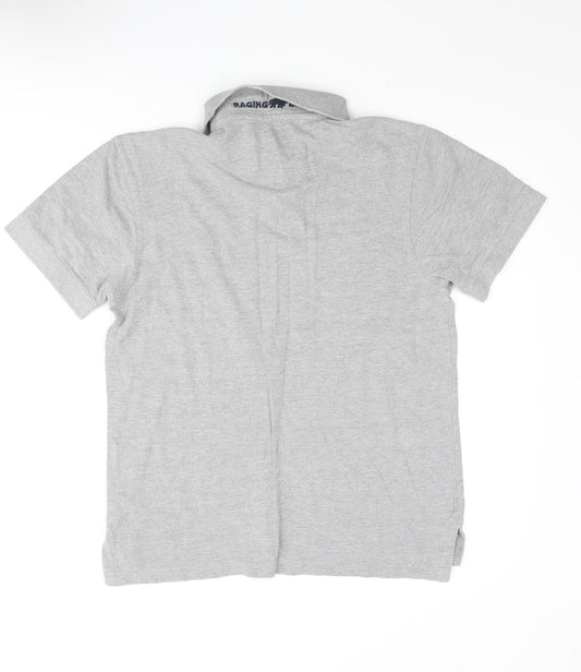 Raging Bull Mens Grey Cotton Polo Size S Collared Button