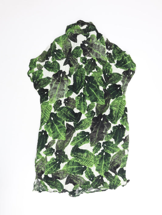 Topshop Womens Green Geometric Viscose Shirt Dress Size 10 Collared Button - Cold Shoulder