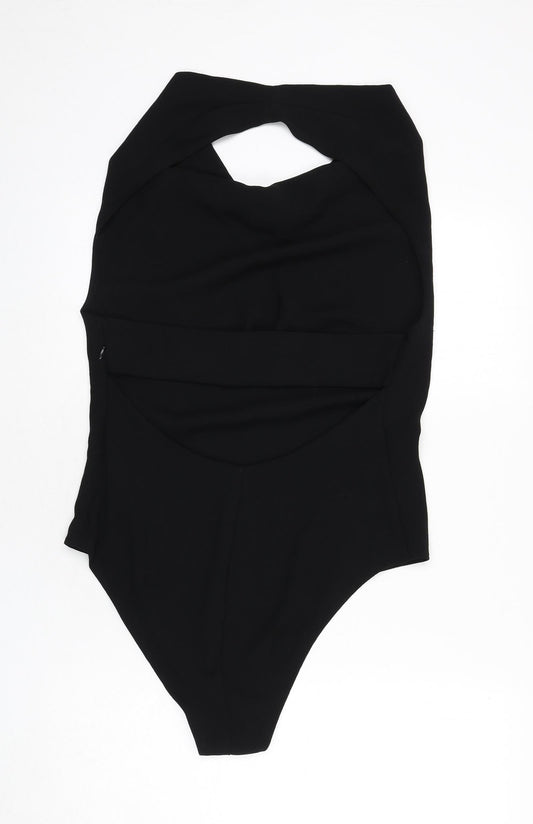 Zara Womens Black Polyester Bodysuit One-Piece Size L Snap - Backless