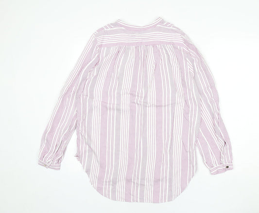 Autograph Womens Pink Striped Viscose Basic Button-Up Size 12 Round Neck