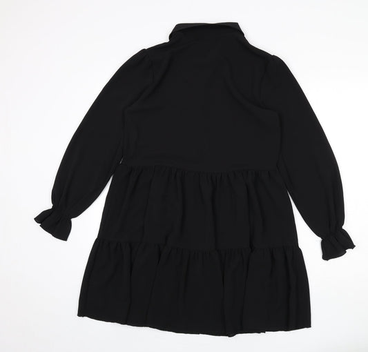 Cameo Rose Womens Black Polyester Fit & Flare Size 8 Collared Button
