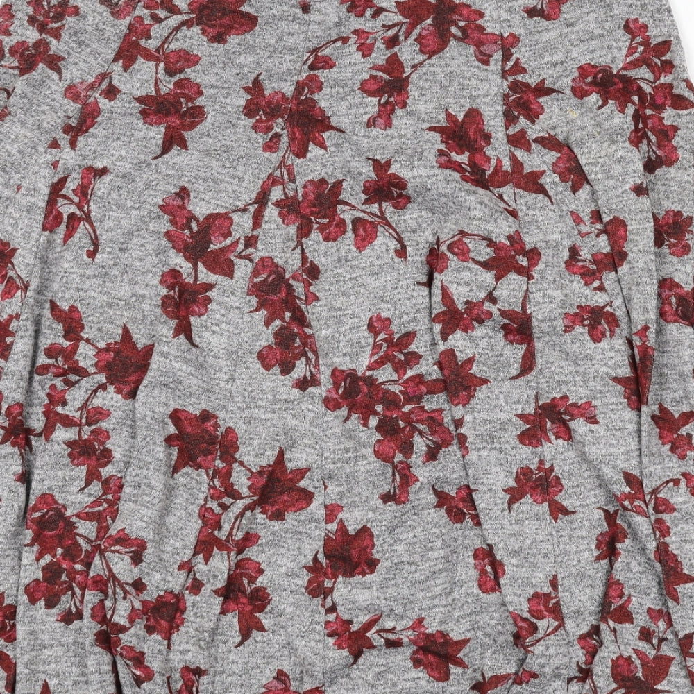 Classic Womens Grey Floral Polyester Flare Skirt Size 14