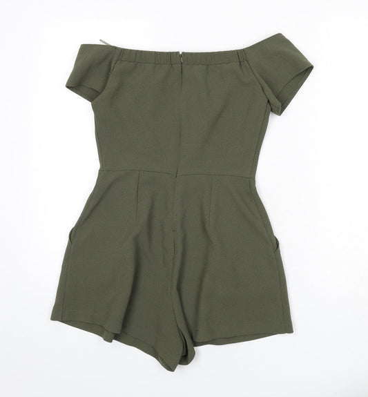 Love Womens Green Polyester Romper One-Piece Size S Zip
