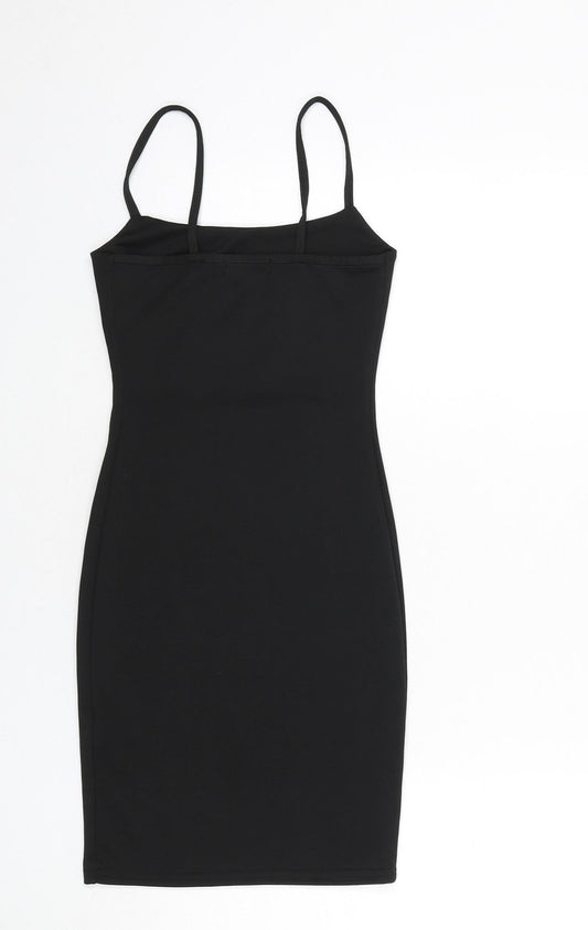 PRETTYLITTLETHING Womens Black Polyester Bodycon Size 4 Square Neck Pullover - Mini