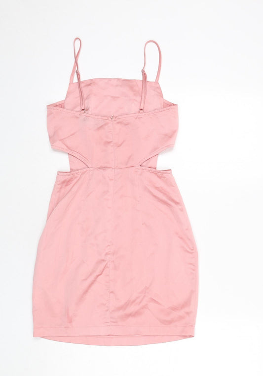 PRETTYLITTLETHING Womens Pink Polyester Mini Size 6 Square Neck Zip - Cut Out Detail