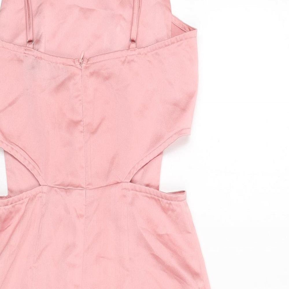 PRETTYLITTLETHING Womens Pink Polyester Mini Size 6 Square Neck Zip - Cut Out Detail