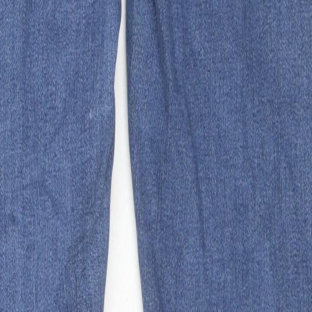 Brand and care label for ASOS women’s blue cotton skinny jeans, size UK 26, in, 31-inch leg regular zip