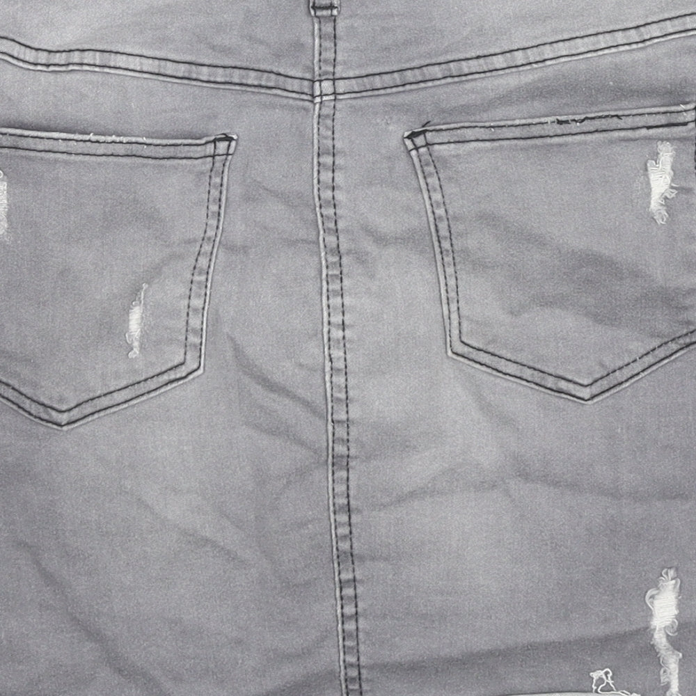 PARISIAN SIGNATURE Womens Grey Cotton Mini Skirt Size 14 Zip - Distressed