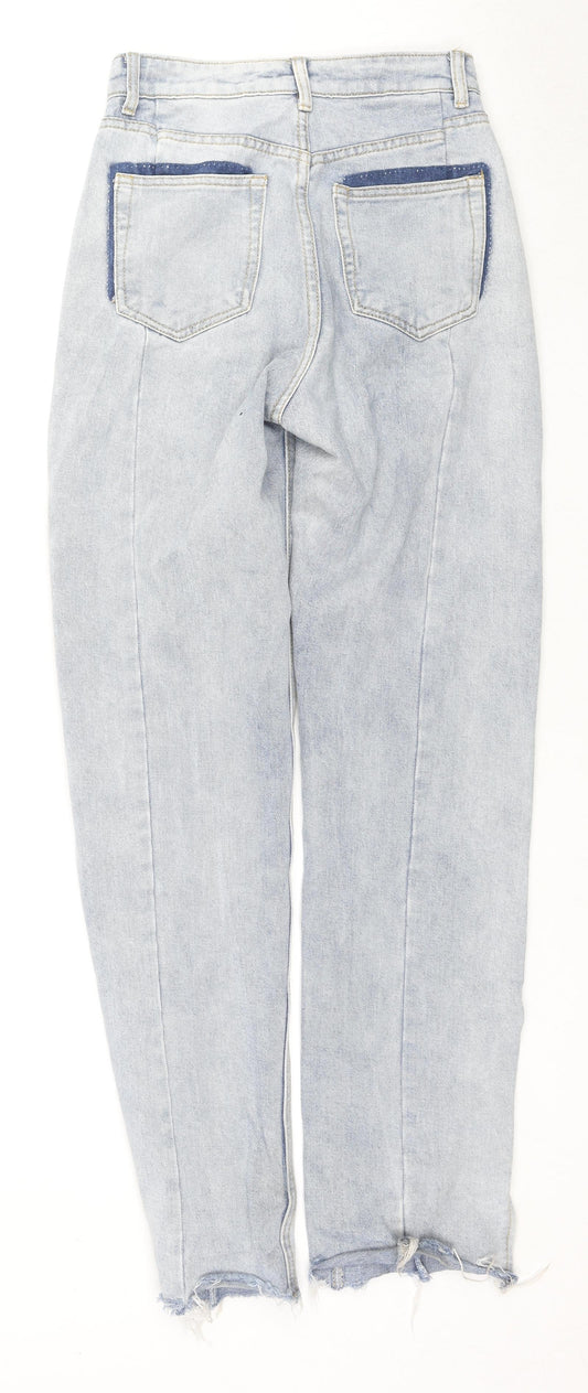 PRETTYLITTLETHING Womens Blue Cotton Mom Jeans Size 4 L32 in Regular Zip