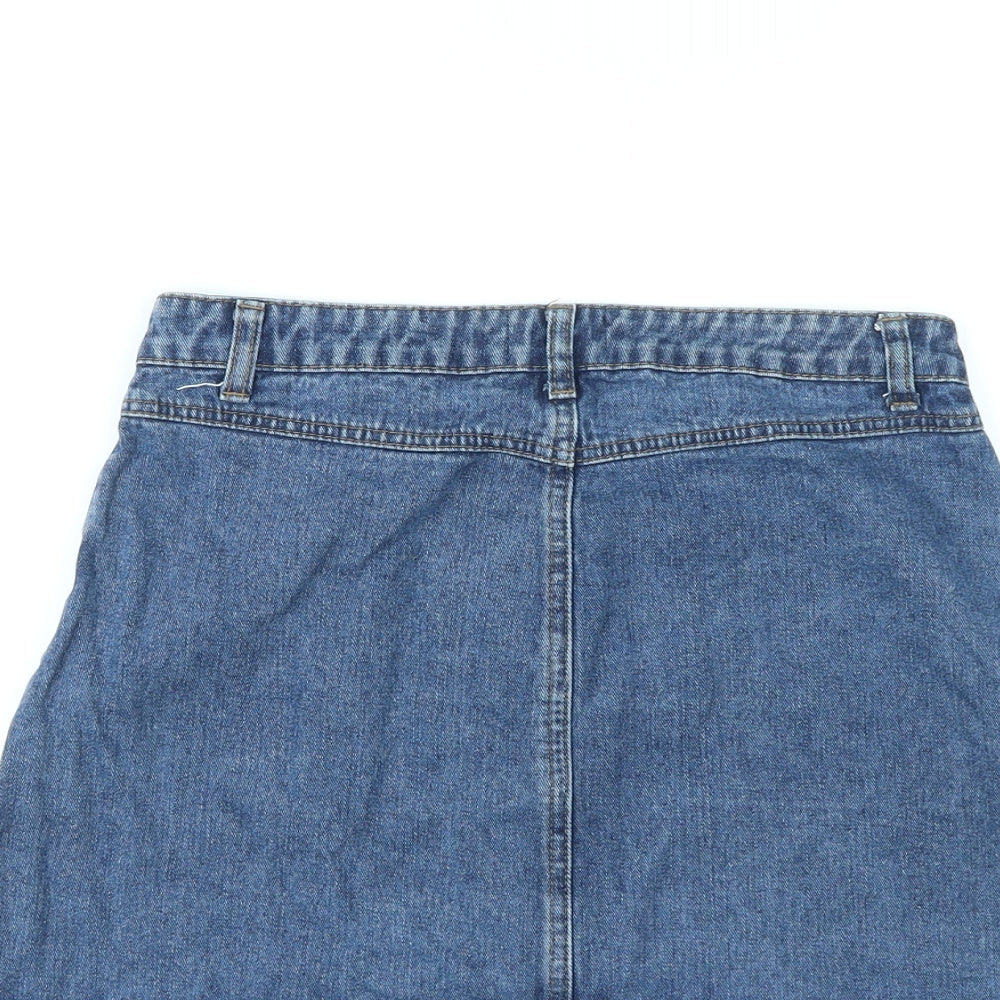 A&G Womens Blue Cotton A-Line Skirt Size 10 Button