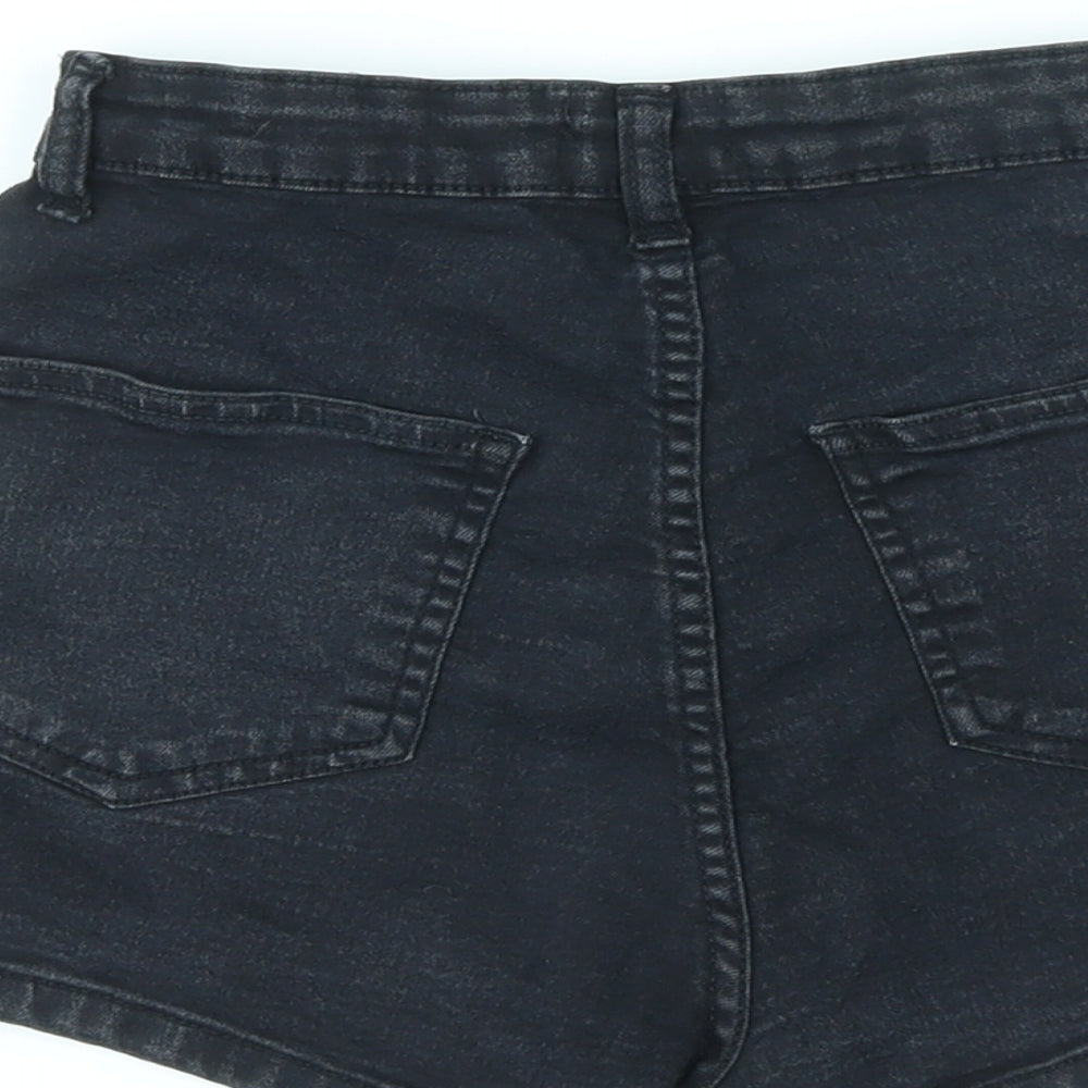 PRETTYLITTLETHING Womens Black Cotton Hot Pants Shorts Size 4 L3 in Regular Zip