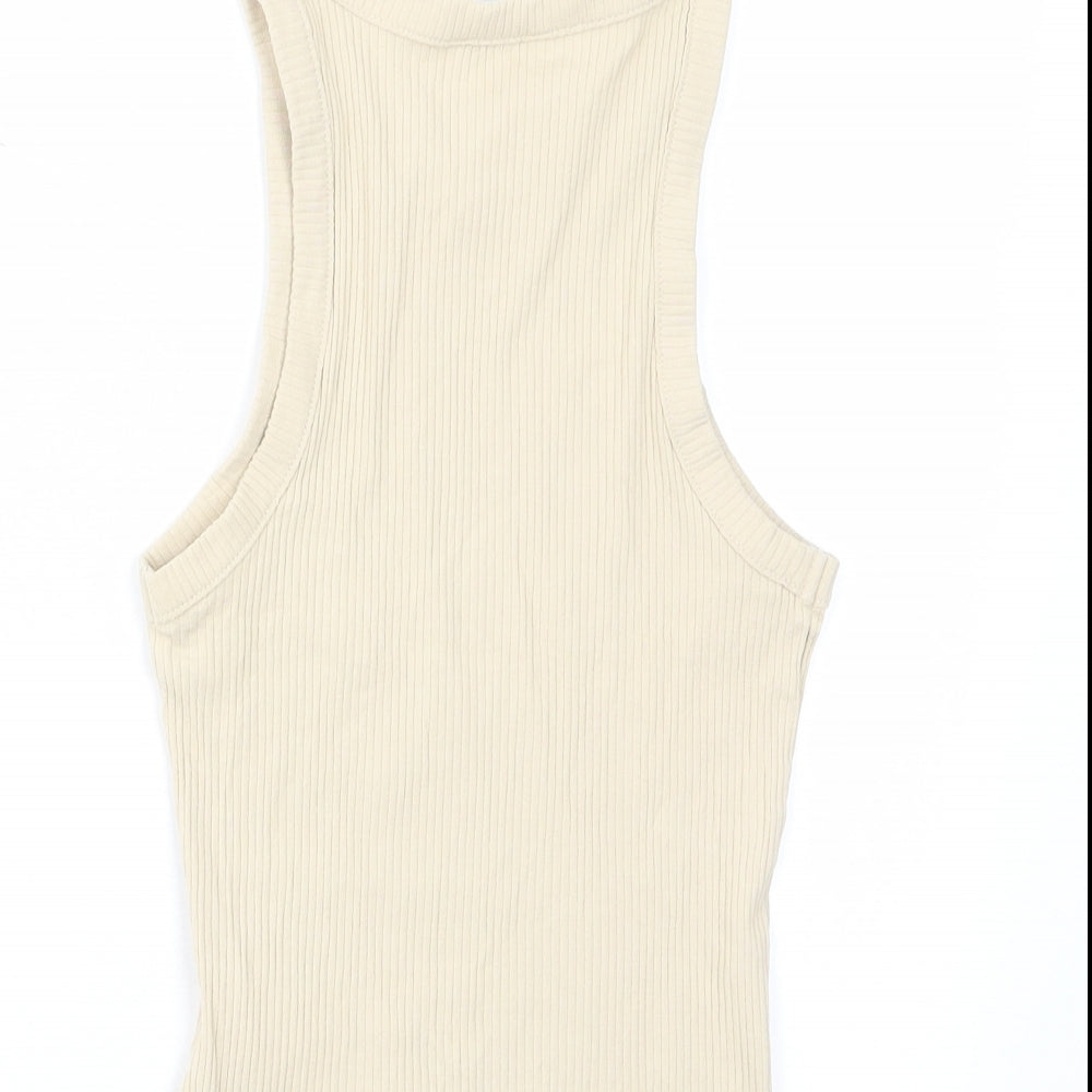 Womens UK Size S Monki Beige Basic Tank