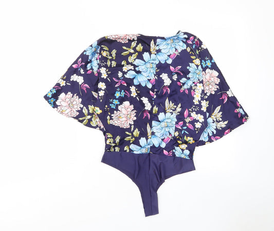 NAANAA Womens Blue Floral Polyester Bodysuit One-Piece Size 10 Zip