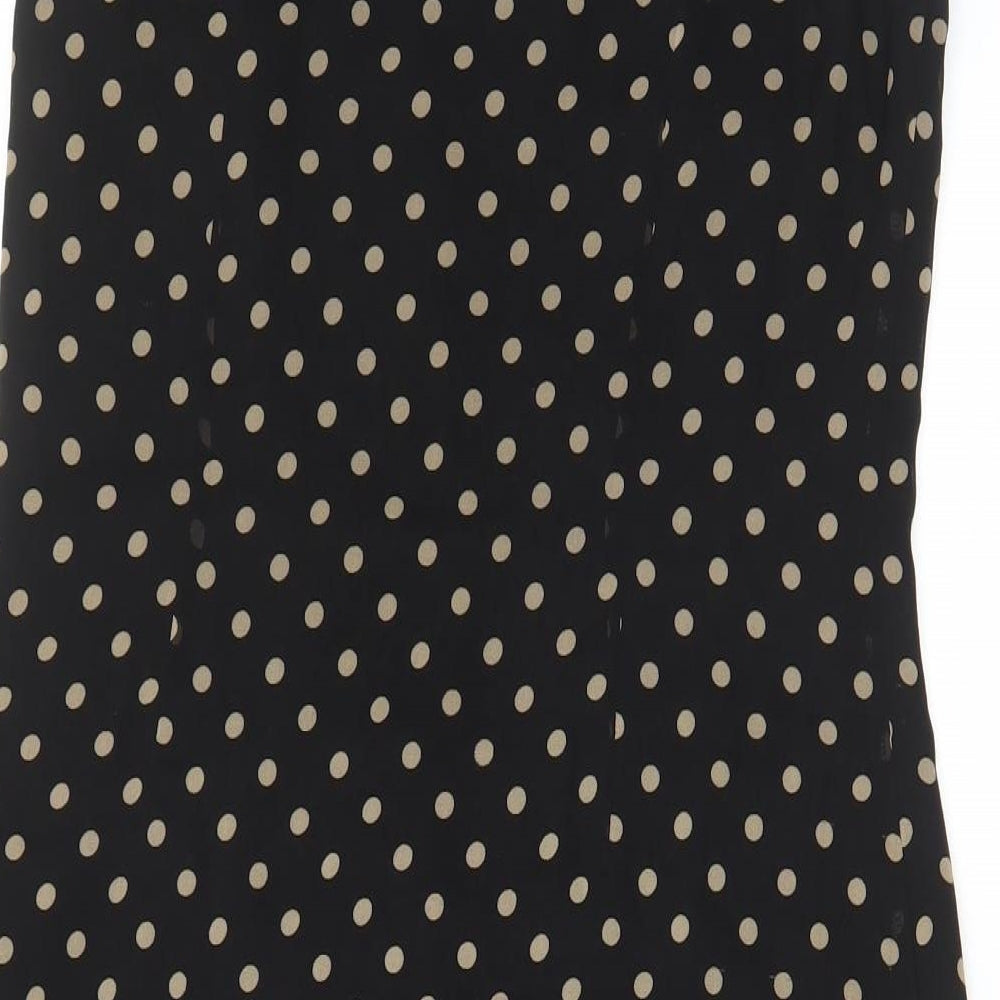 Oasis Womens Black Polka Dot Polyester A-Line Size 10 Boat Neck Button - Lace, Frill