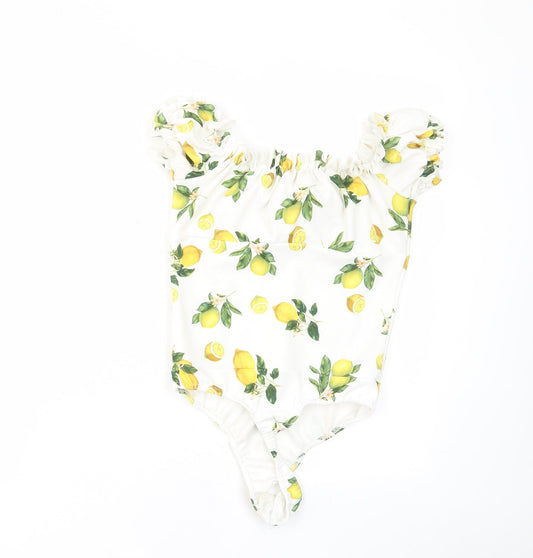 Missguided Womens White Geometric Polyester Bodysuit One-Piece Size 10 Snap - Frill