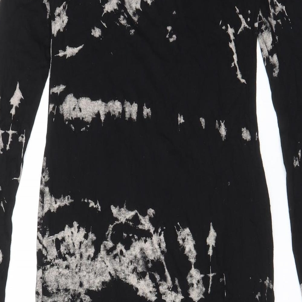 Buzy Collection Womens Black Geometric Viscose Bodycon Size M Boat Neck Pullover
