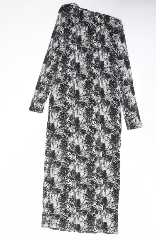 H&M Womens Black Geometric Viscose Bodycon Size S Scoop Neck Pullover