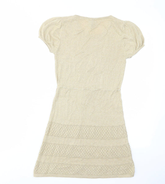 H&M Womens Gold Acrylic A-Line Size 8 Crew Neck Pullover - Drawstring