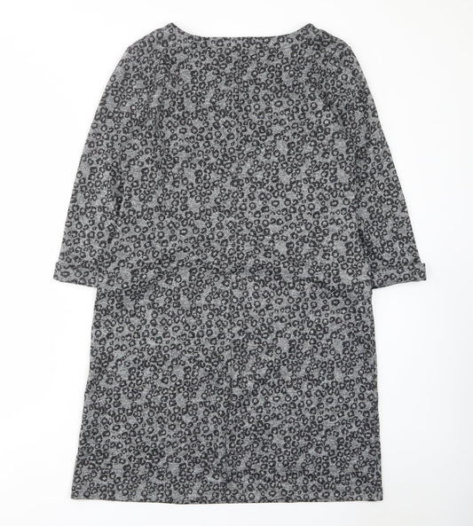 Roman Womens Grey Animal Print Polyester A-Line Size 14 Boat Neck Pullover - Pockets