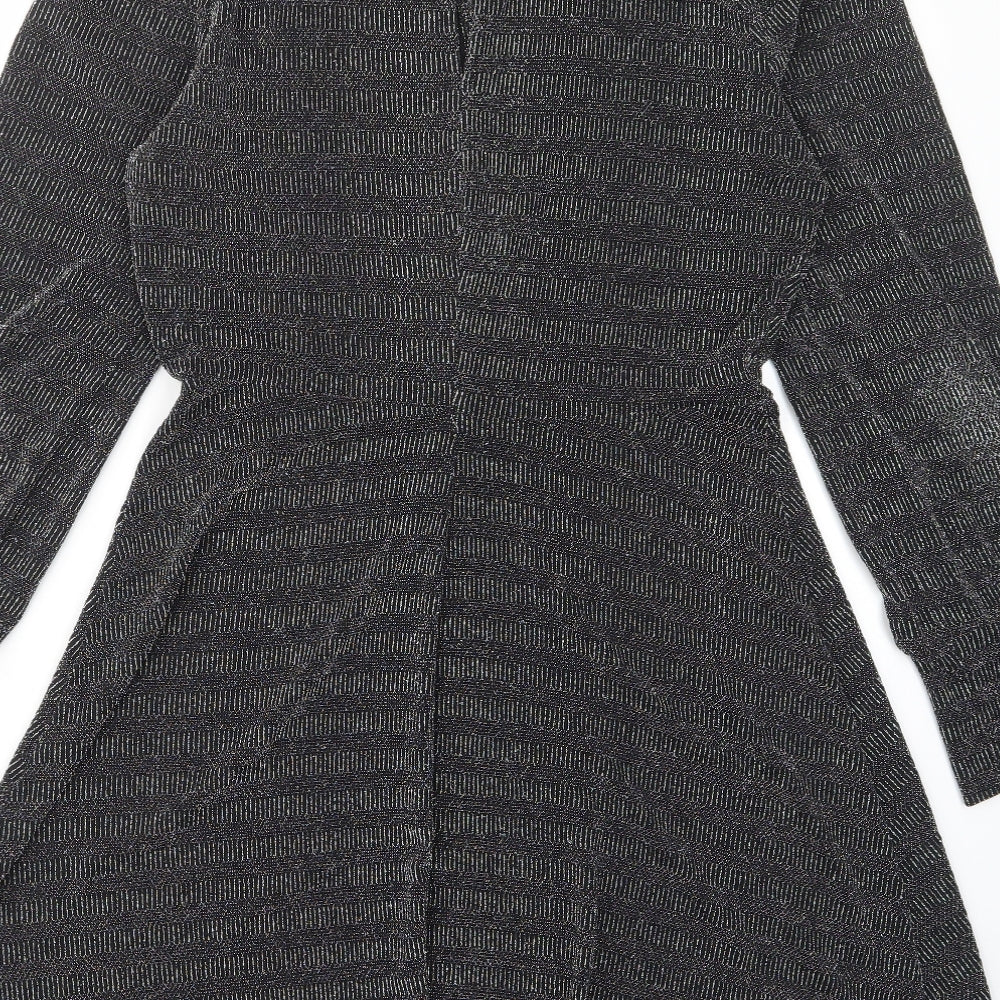 Oasis Womens Black Polyamide A-Line Size M Crew Neck Button - Keyhole neck