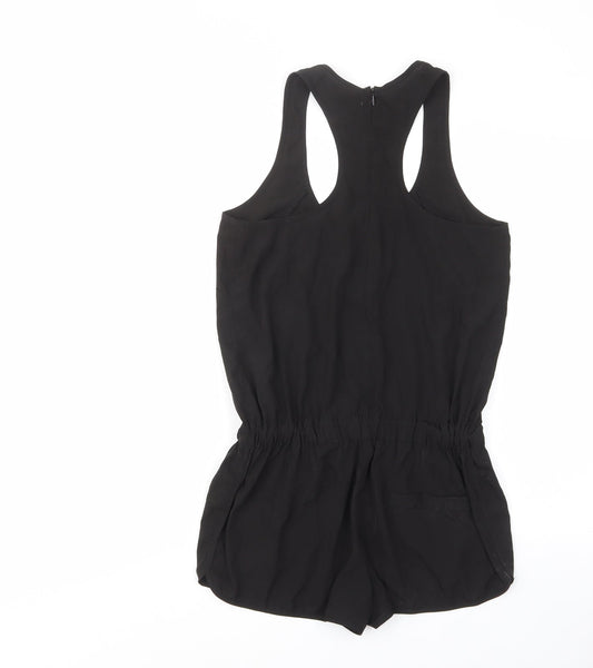 River Island Womens Black Polyester Playsuit One-Piece Size 8 L3 in Zip - Drawstring