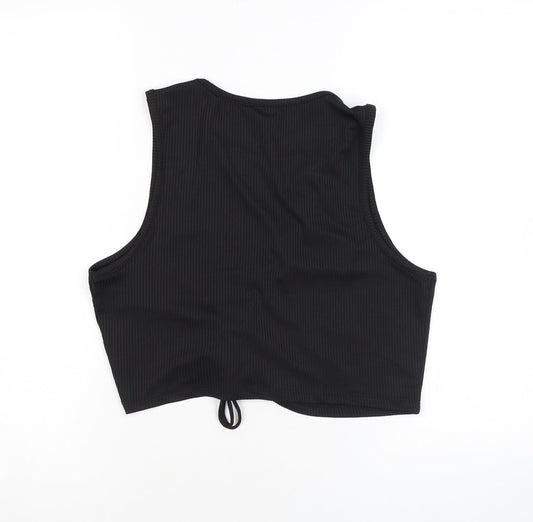 Divided by H&M Womens Black Polyester Cropped Tank Size L Round Neck - Cutout