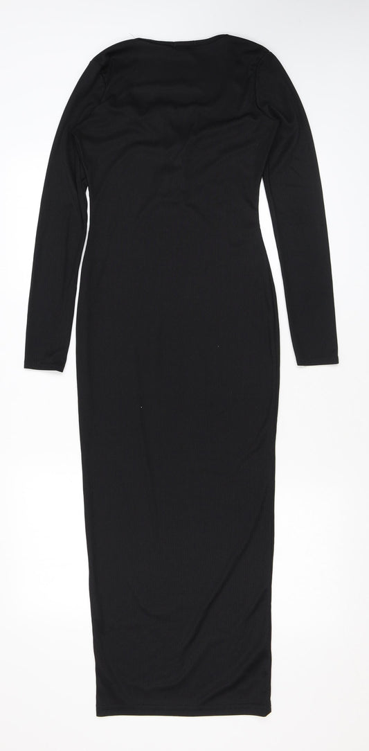 PRETTYLITTLETHING Womens Black Polyester Bodycon Size 6 Scoop Neck Button