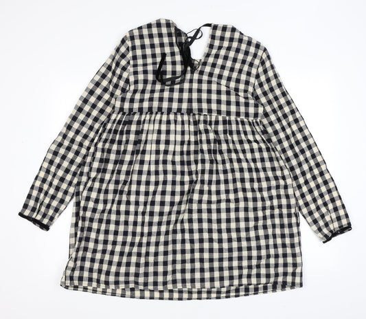 Zara Womens Black Check Polyester A-Line Size S Round Neck Tie