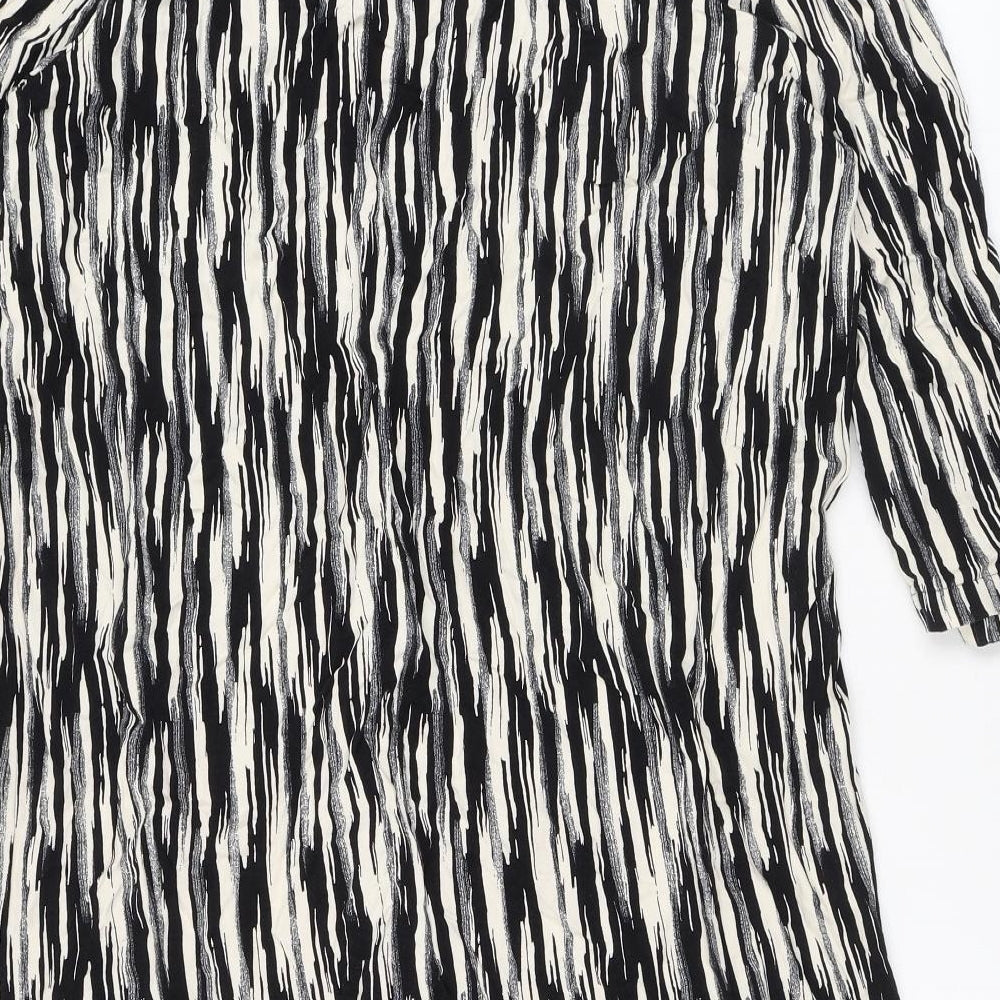 Marks and Spencer Womens Black Geometric Viscose A-Line Size 10 V-Neck Button