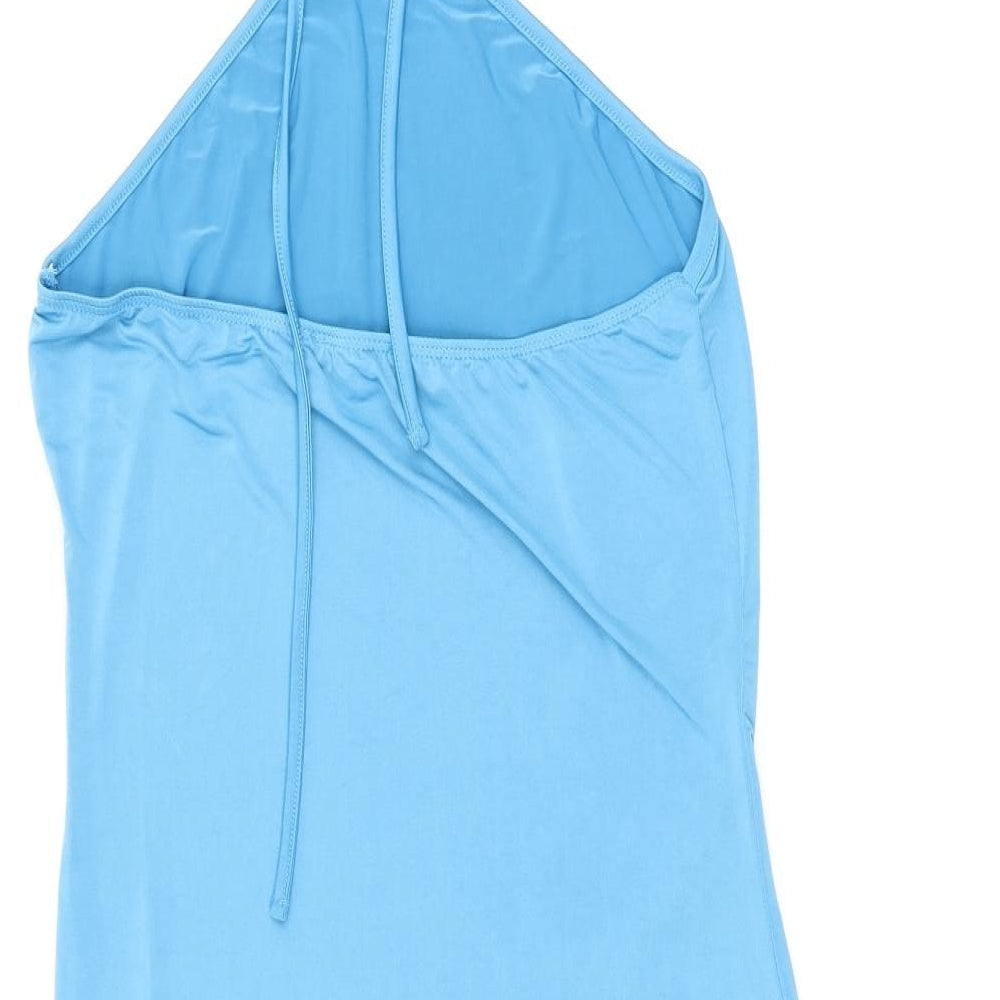 PRETTYLITTLETHING Womens Blue Polyester Bodycon Size 14 Halter Pullover