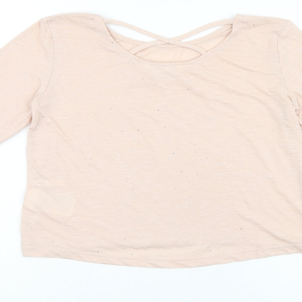 H&M Girls Pink Polyester Jersey T-Shirt Size 8-9 Years Boat Neck Pullover - 8-10years